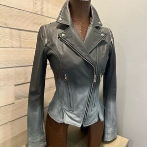 Zac Posen Moto Leather Jacket Grey Ombré Size 2